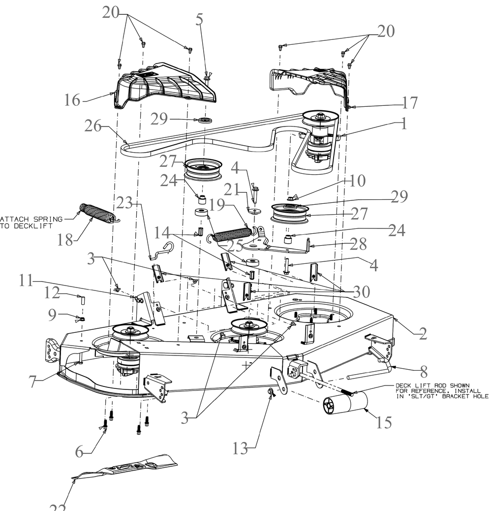 Deck Diagram and Parts List for XT2-SLX50EFI (13BZA2CZ010)(2020) Cub Cadet Lawn Tractor